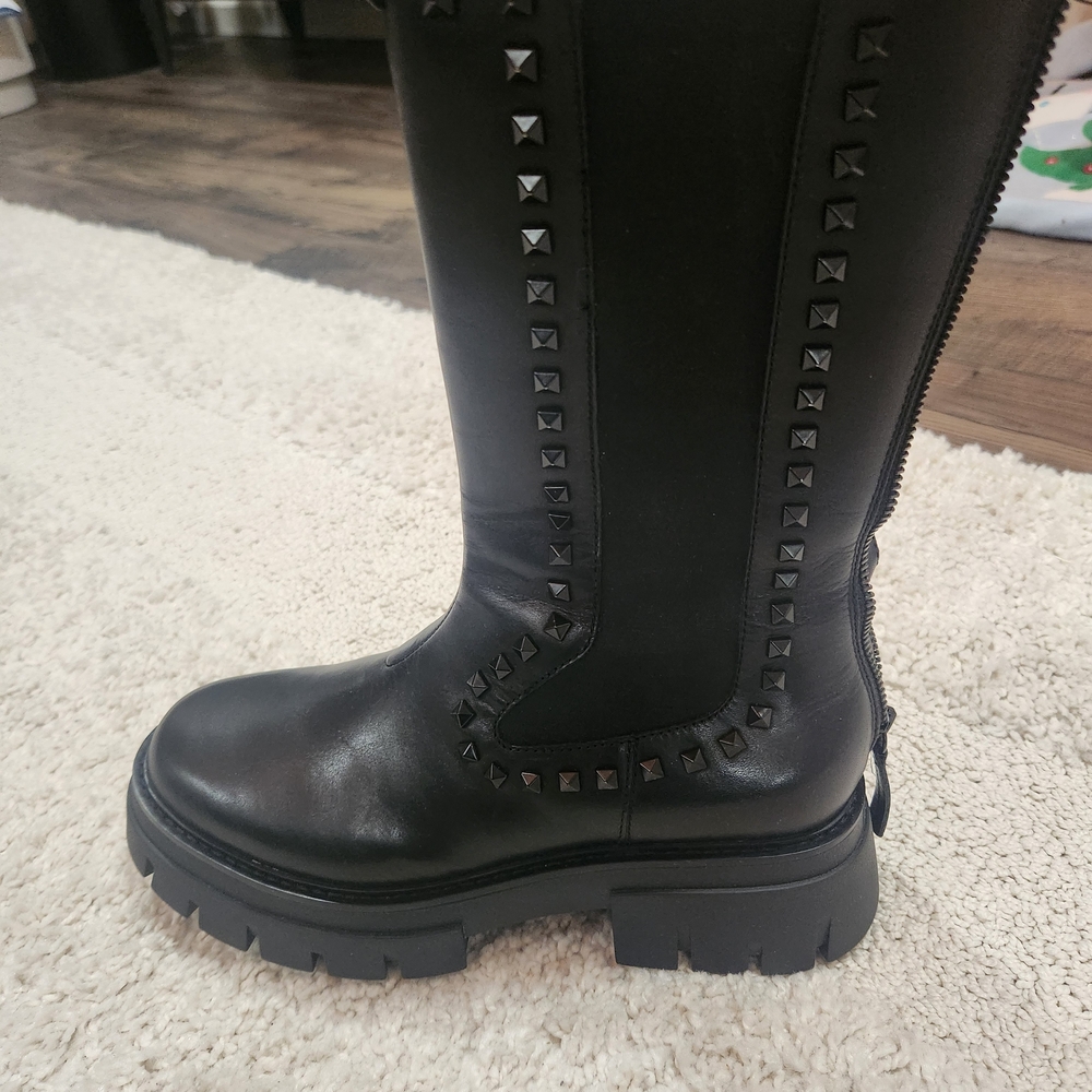 ASH Black Leather Stud Tall Chelsea Boots - Picture 7 of 8